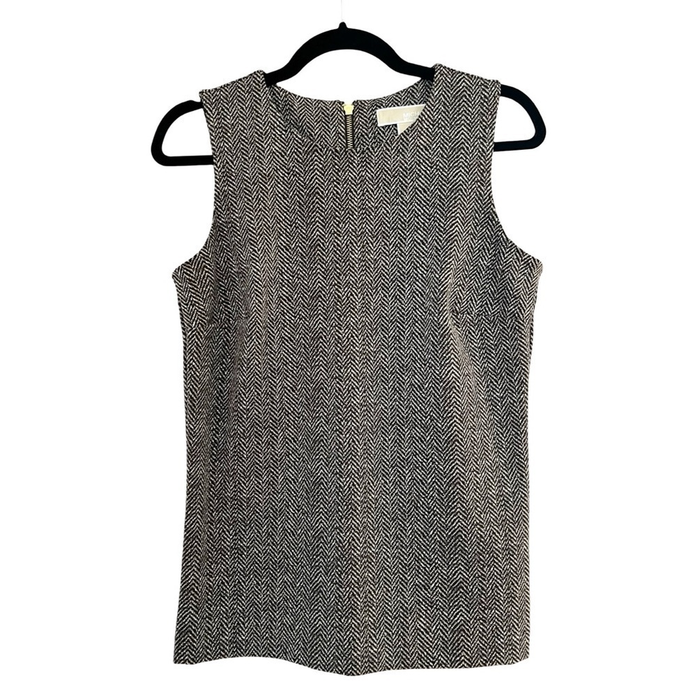 MICHAEL KORS Herringbone Brown Sleeveless Business Casual Top Sz M